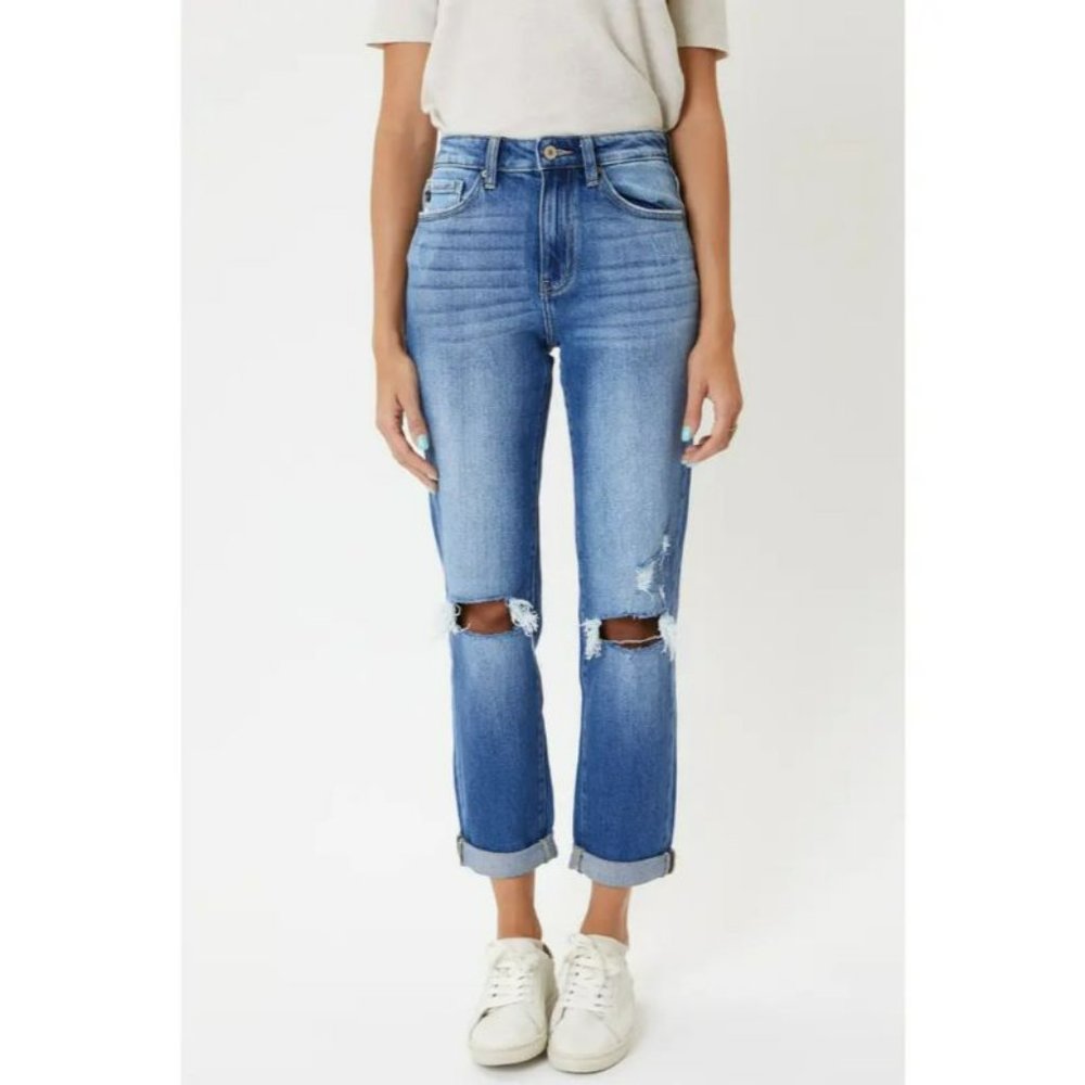 KanCan Jeans Womens Size 5 L29 High Rise Slim Straight Ripped Stretch Denim blue